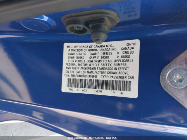 2HGFC4B06GH316869 Honda Civic Lx-p