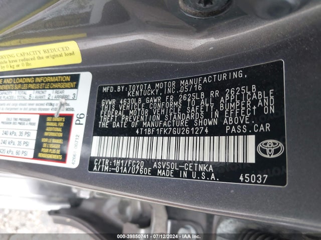 Toyota CAMRY LE 2016 4T1BF1FK7GU261274 Image 9