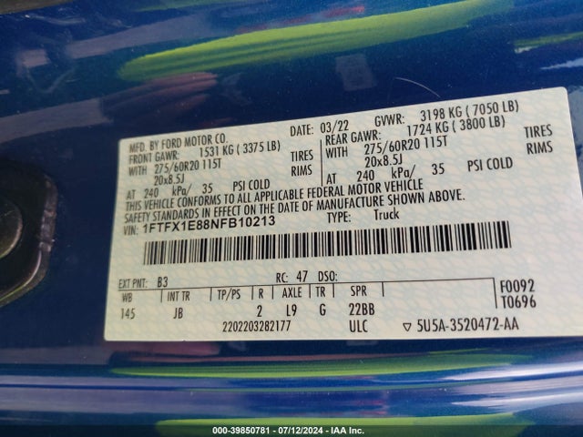 Ford F-150 Xl 2022 1FTFX1E88NFB10213 Image 9
