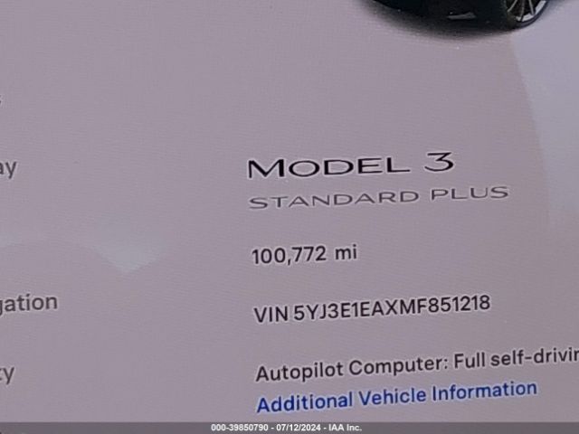 5YJ3E1EAXMF851218 Tesla Model 3 Standard Range Plus Rear-wheel Drive