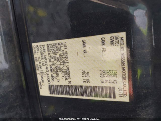 1N4BL3AP1EC403400 Nissan Altima 3.5 Sl