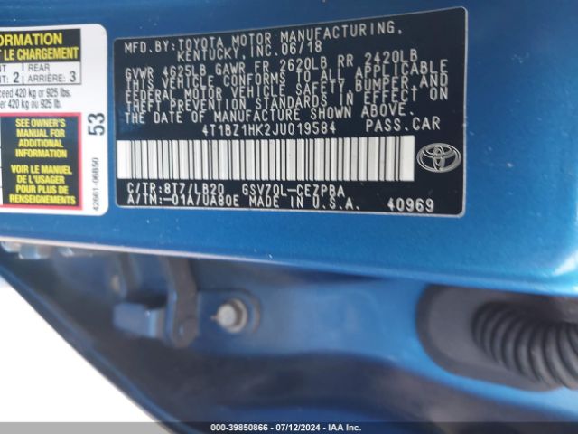 4T1BZ1HK2JU019584 Toyota Camry Xse V6