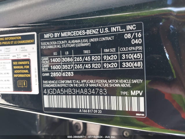 4JGDA5HB3HA834783 Mercedes-Benz Gle 350 4matic