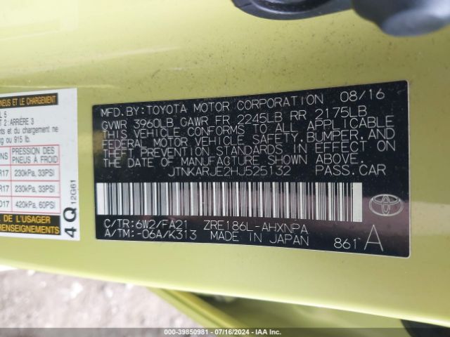 JTNKARJE2HJ525132 Toyota COROLLA IM