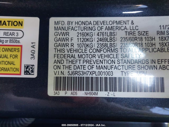 Honda Cr-v Ex-l 2wd 2023 5J6RS3H7XPL001003 Image 9