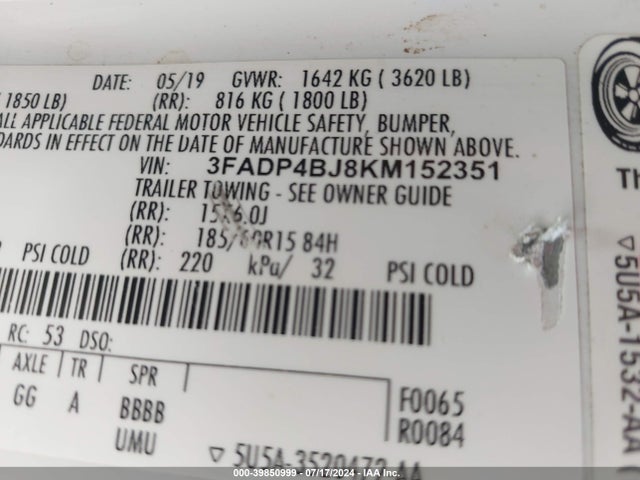 Ford FIESTA SE 2019 3FADP4BJ8KM152351 Image 9