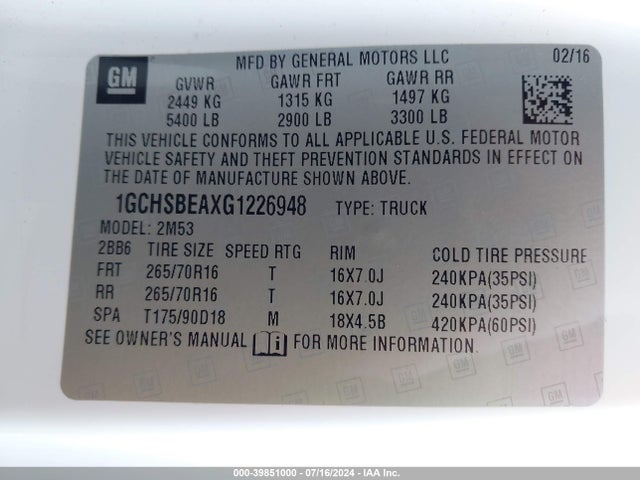 1GCHSBEAXG1226948 Chevrolet Colorado Wt
