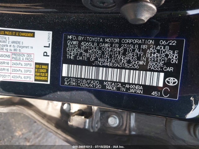 Toyota COROLLA SE 2022 JTND4MBE6N3182536 Image 9