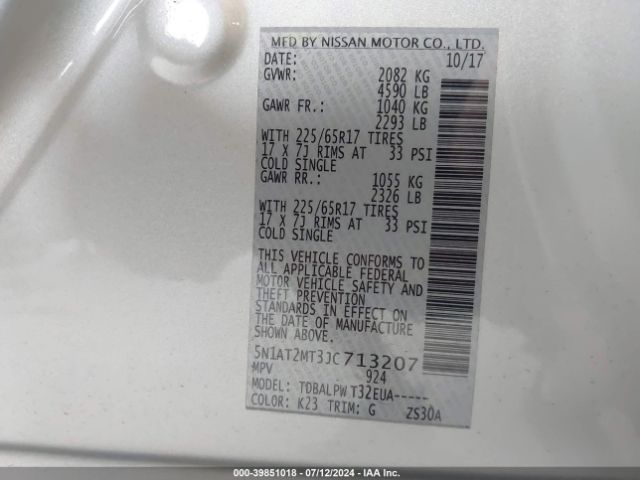 5N1AT2MT3JC713207 Nissan ROGUE S