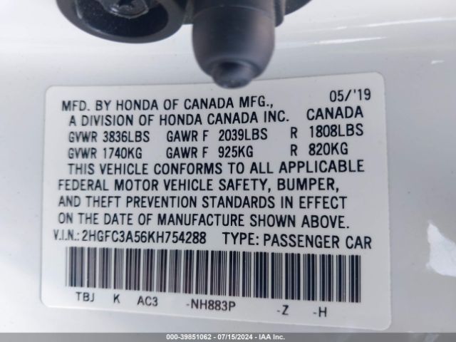 2HGFC3A56KH754288 Honda CIVIC SI