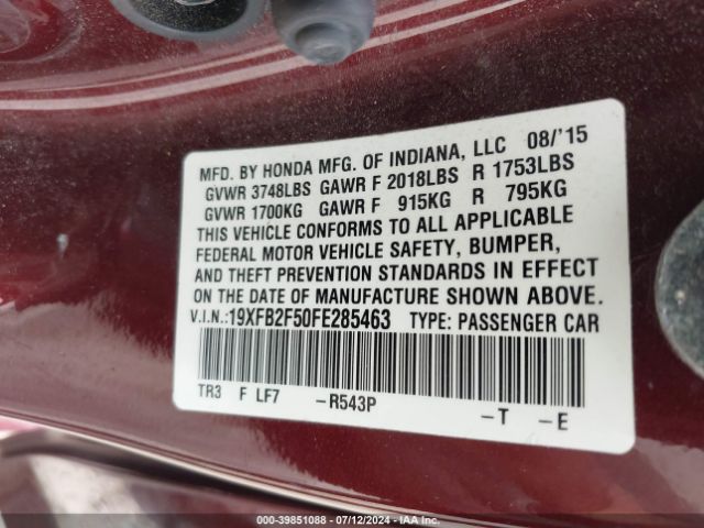 19XFB2F50FE285463 Honda Civic Lx