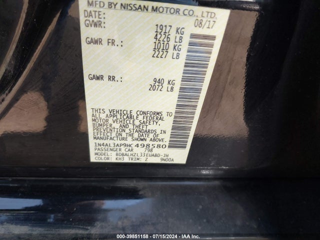 Nissan Altima 2.5 Sr 2017 1N4AL3AP9HC498580 Image 9