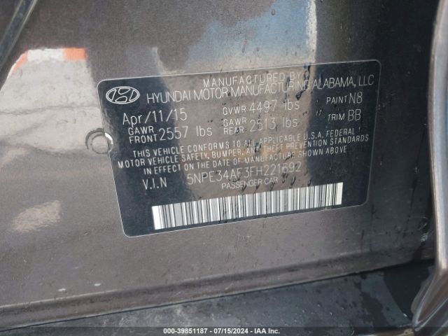 5NPE34AF3FH221692 Hyundai Sonata Sport