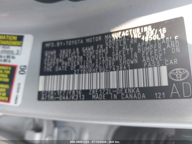 Toyota COROLLA LE 2016 2T1BURHE9GC743841 Image 9