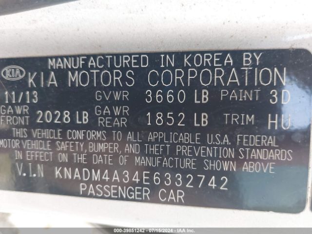 KNADM4A34E6332742 KIA RIO LX