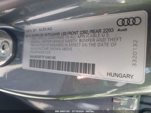 WAUKFGFF7F1046145 Audi A3 2.0t Premium
