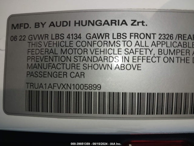 2022 AUDI TTS TRUA1AFVXN1005899 Photo 8