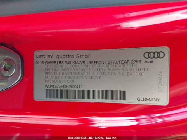 2015 AUDI RS 5 WUAC6AFH3F7900411 Photo 8