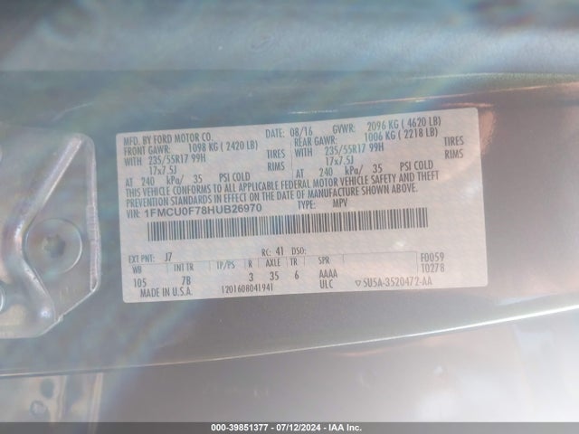 Ford ESCAPE S 2017 1FMCU0F78HUB26970 Image 9