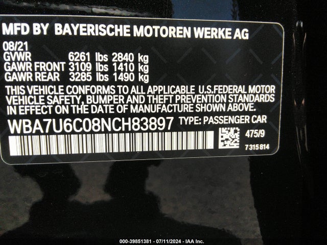 BMW M760i Xdrive 2022 WBA7U6C08NCH83897 Image 9