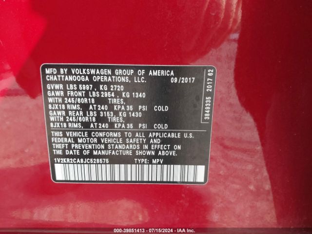 1V2KR2CA8JC528575 Volkswagen Atlas 3.6l V6 Se