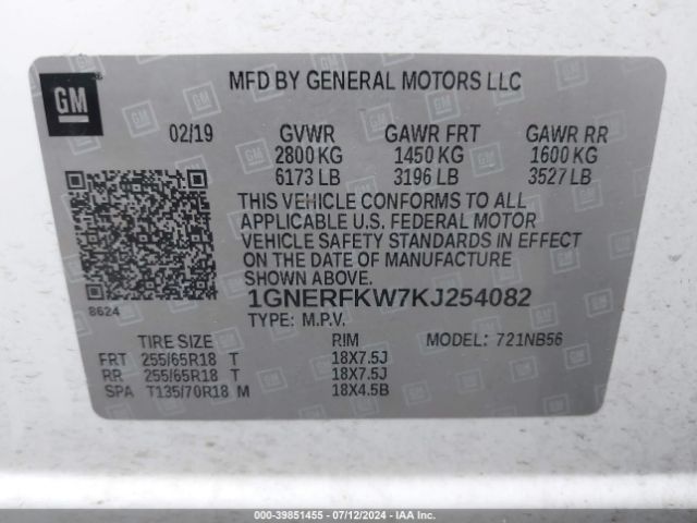 1GNERFKW7KJ254082 Chevrolet Traverse Ls