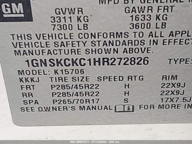 1GNSKCKC1HR272826 Chevrolet Tahoe Premier