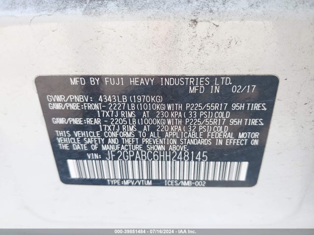 Subaru Crosstrek 2.0i Premium 2017 JF2GPABC6HH248145 Image 18