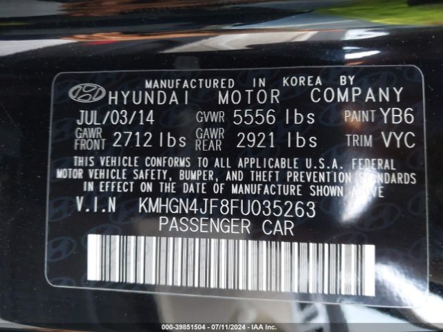 KMHGN4JF8FU035263 Hyundai Genesis 5.0