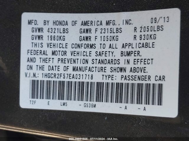 1HGCR2F57EA031718 Honda Accord Sport