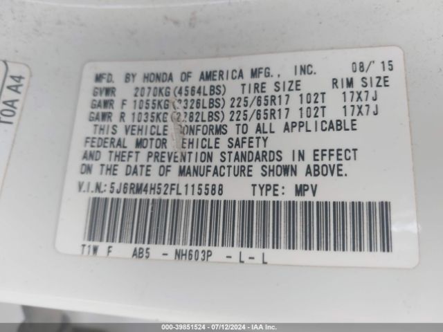 5J6RM4H52FL115588 Honda CR-V EX