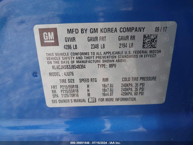 KL4CJASB3JB548394 Buick Encore Preferred