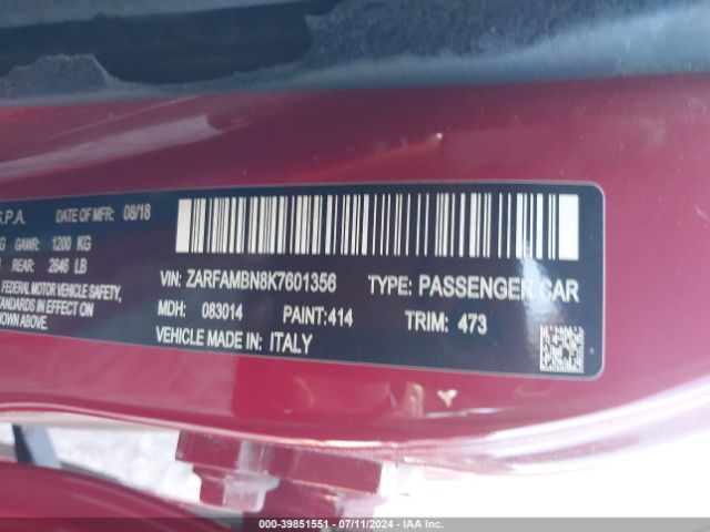 ZARFAMBN8K7601356 Alfa Romeo Giulia Ti Sport Rwd
