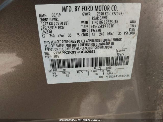 2FMPK3K99KBC02953 Ford Edge Titanium