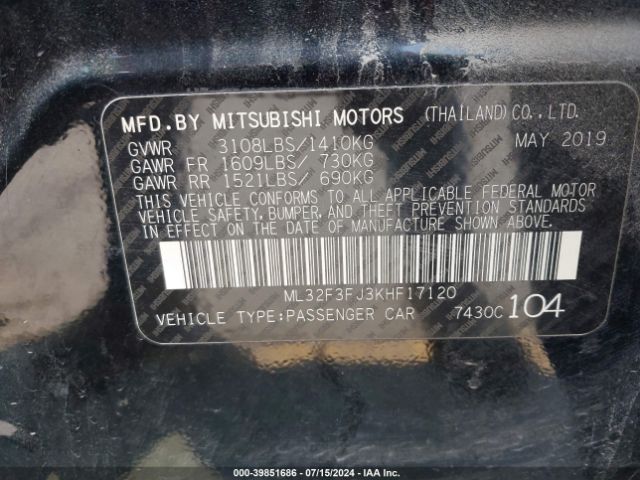 ML32F3FJ3KHF17120 Mitsubishi Mirage G4 Es