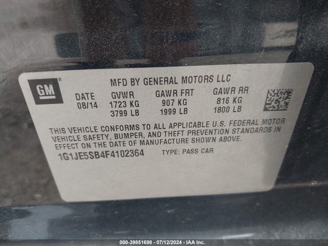 Chevrolet Sonic Ltz Auto 2015 1G1JE5SB4F4102364 Image 9