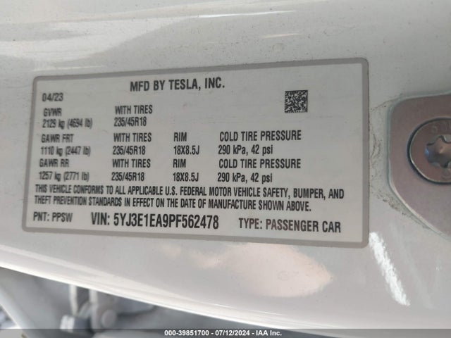2023 TESLA MODEL 3 5YJ3E1EA9PF562478 Photo 8