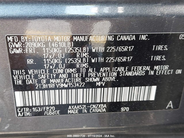 Toyota RAV4 LE 2021 2T3H1RFV9MW153422 Image 9
