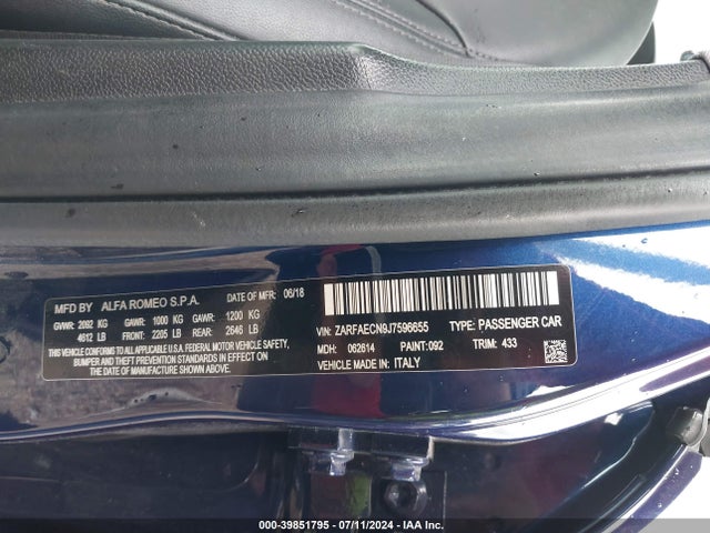 ZARFAECN9J7596655 Alfa Romeo Giulia Ti Rwd