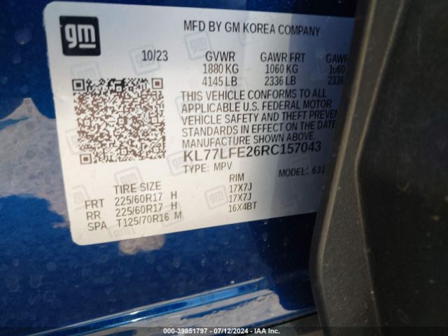 KL77LFE26RC157043 Chevrolet Trax Fwd Sp