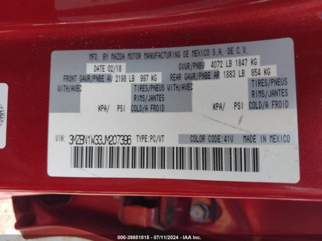 3MZBN1W33JM207396 Mazda Mazda3 Grand Touring