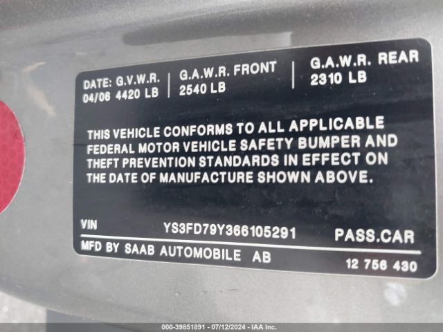 2006 SAAB 9-3 YS3FD79Y366105291 Photo 8