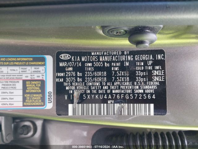 5XYKU4A76FG572564 KIA Sorento Ex V6