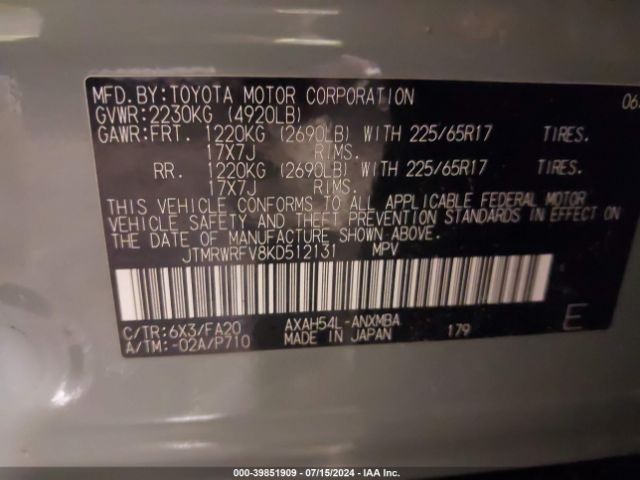 JTMRWRFV8KD512131 Toyota Rav4 Hybrid Xle