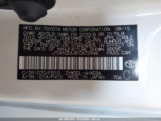 Toyota Prius Three 2015 JTDKN3DU4F0472946 Image 9