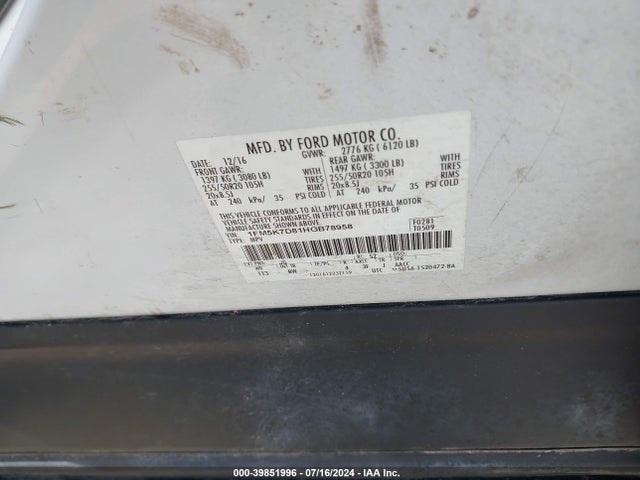 Ford EXPLORER XLT 2017 1FM5K7D81HGB78958 Image 9