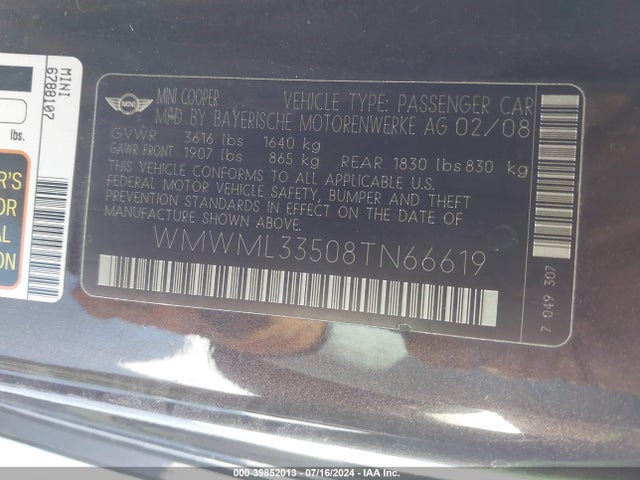 2008 MINI COOPER CLUBMAN WMWML33508TN66619 Photo 8