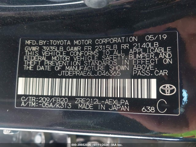 Toyota COROLLA LE 2020 JTDEPRAE6LJ046365 Image 9