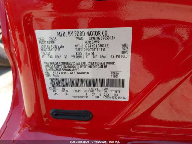 Ford F-150 Xl 2015 1FTFX1EFXFFA60818 Image 9
