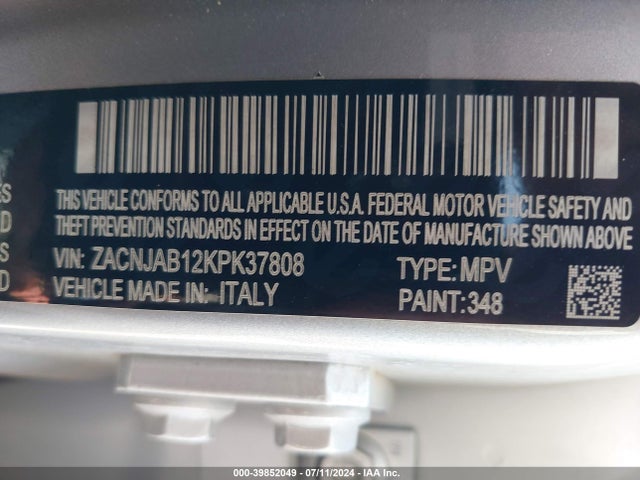 ZACNJAB12KPK37808 Jeep Renegade Latitude Fwd